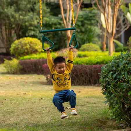 Playberg Outdoor  Heavy Duty Kids Fun Hanging Trapeze Bar, Green Steel Bar and Yellow Chain Swing Playsets QI004561.GN